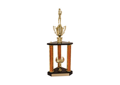 three column basketball trophy orange
